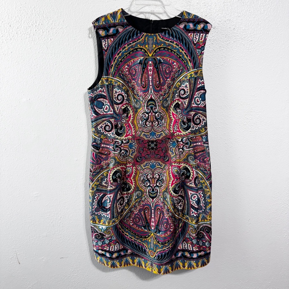 Nanette Lepore 100% silk sheath dress size 12  gotham stakes paisley